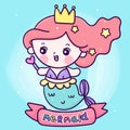 Logo Mermaid princess cartoon holding magic wand kawaii fish animal