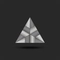 Logo metal triangle futuristic element, complex composite sectional structure with machined steel texture