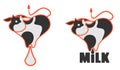 Creative logo for milk packaging i love milk with stylized cow Royalty Free Stock Photo