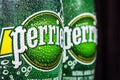 logo on mineral water bottles Perrier. Perrier is a French brand