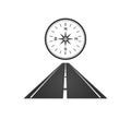 logo of a minimalistic road with a roadside and a dotted dividing strip and compass. Vector illustration isolated on white backgro