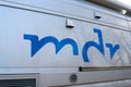 Logo of the Mitteldeutscher Rundfunk, Central German Broadcasting, mdr, on an outside broadcast van