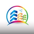 Logo modern buildings rainbow color icon