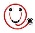 Logo of modern friendly medicine. Pleasant service in the hospital. Smile in the form of a stethoscope. Good doctor.