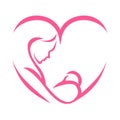 Logo of a mother who breastfeeds her baby with love which is combined to form a love shape