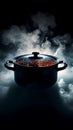 Logo mystique Steaming pot in dark, steam swirling over saucepan