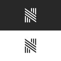 Logo N letter initial monogram, hipster simple identity symbol, black and white linear pattern design element mockup