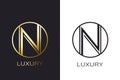 Logo N Monogram gold letter seal, mockup elegant business card. Vector Illustration