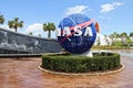 Logo of a Nasa projected onto a globed in the Kennedy Space Center in Florida