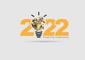 Logo 2022 new year Creativity inspiration, With crumpled paper ball light bulb ideas concept Royalty Free Stock Photo