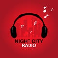 Logo night city radio for online radio station, blog, website, streaming. vector