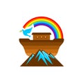 Logo of Noah`s Ark. Rainbow - a symbol of the covenant. Dove with a branch of olive. Ship to rescue animals and people Royalty Free Stock Photo