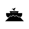 Logo Noah`s ark on top of the mountain. Dove with a branch of olive. Ship to rescue animals and people from the Flood.