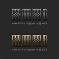 2021 logo number metallic font and text Happy New Year black background, steel maze thin lines minimal style, design element for