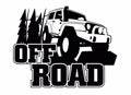 Logo Off Road. A cross-country vehicle rides on stones