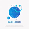 Logo for online medicine: stethoscope on globe. Flat gradient icon. Modern vector illustration Royalty Free Stock Photo