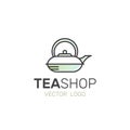 Logo for Organic Green tea Shop for Healthy Lifestyle. Cup of Organic Green Tea and Fresh Green Leafs Royalty Free Stock Photo