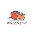 Logo for Organic Vegan Healthy Shop or Store. Green Natural Vegetable and Fruit Symbols, Farmer Market Countryside