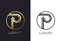 Logo P Monogram gold letter seal, mockup elegant business card. Vector Illustration