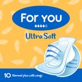 Logo and Packaging for hygiene pads. Yellow design template. Ultra Soft pads.