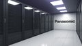 Logo of PANASONIC on the wall of a server room, editorial 3D rendering