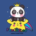 Logo Panda bear cartoon on rainbow star baby princess character kid wear store