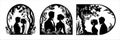 Wedding, young couple of lovers, just married black vector stencil template.