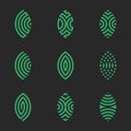 Logo patterned green leaf plants icon set in ornate linear minimalist style