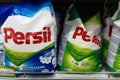 Logo of Persil Laundry detergent on powder bags for sale. Royalty Free Stock Photo