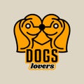 Logo on pets. Heart dogs head in profile. Vector illustration. Line style.