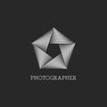 Logo of the photographer or photo studio, black and white interlacing lines aperture of the camera lens abstract pentagon symbol