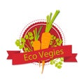 A logo with a picture of carrots and the words `Eco vegies`. Royalty Free Stock Photo