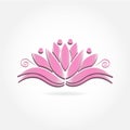 Logo pink lotus people flower symbol of yoga vector image illustration graphic design
