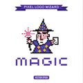 Logo pixel art wizard magician magic, vector