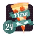 Logo pizza 24 hours, around the clock. Fast food flat Icon. Royalty Free Stock Photo