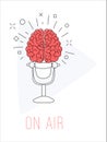 Logo podcast radio broadcast. Brain with mic play button background