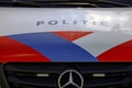 Logo politie on vVehicle of the port police of Rotterdam at the Botlek harbor