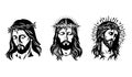 Jesus Christ. Hand drawn vector illustration. Black silhouette svg of Jesus, laser cutting cnc. Royalty Free Stock Photo