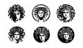 Ancient greek Gorgon Medusa, woman head logo. Vector illustration of female face. Silhouette svg, only black and white. Royalty Free Stock Photo