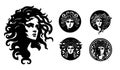 Ancient greek Gorgon Medusa, woman head logo. Vector illustration of female face. Silhouette svg, only black and white. Royalty Free Stock Photo