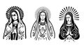 Virgin Mary, Our Lady. Hand drawn vector illustration. Black silhouette svg of Mary, laser cutting cnc. Royalty Free Stock Photo