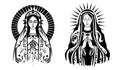 Virgin Mary, Our Lady. Hand drawn vector illustration. Black silhouette svg of Mary, laser cutting cnc. Royalty Free Stock Photo