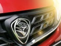 Logo of Proton on car grill. Malaysia`s national manufacturer.