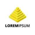 Logo from a pyramid assembled from plastic blocks in isometric style for a bank, security company.Vector illustration.