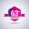 Logo 63rd anniversary celebration isolated in red hexagon shape and red ribbon colored, vector design Royalty Free Stock Photo
