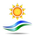 Logo with a realistic image of the sun and waves symbolizing water and earth. Vector EPS10 Royalty Free Stock Photo