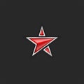 Logo red star, plastic or glass five-pointed shape 3d vector object on the black background Royalty Free Stock Photo