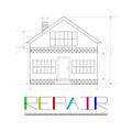 Logo of Repair Home. Plan of a house and coloful lettering on the white background.