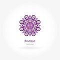 Logo with rose in pastel colors. Pink petals. Wedding mandala. Logtype for boutique, flower shop, business. Company mark, emblem,