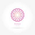 Logo with rose in pastel colors. Pink petals. Wedding mandala. Logtype for boutique, flower shop, business. Company mark, emblem,